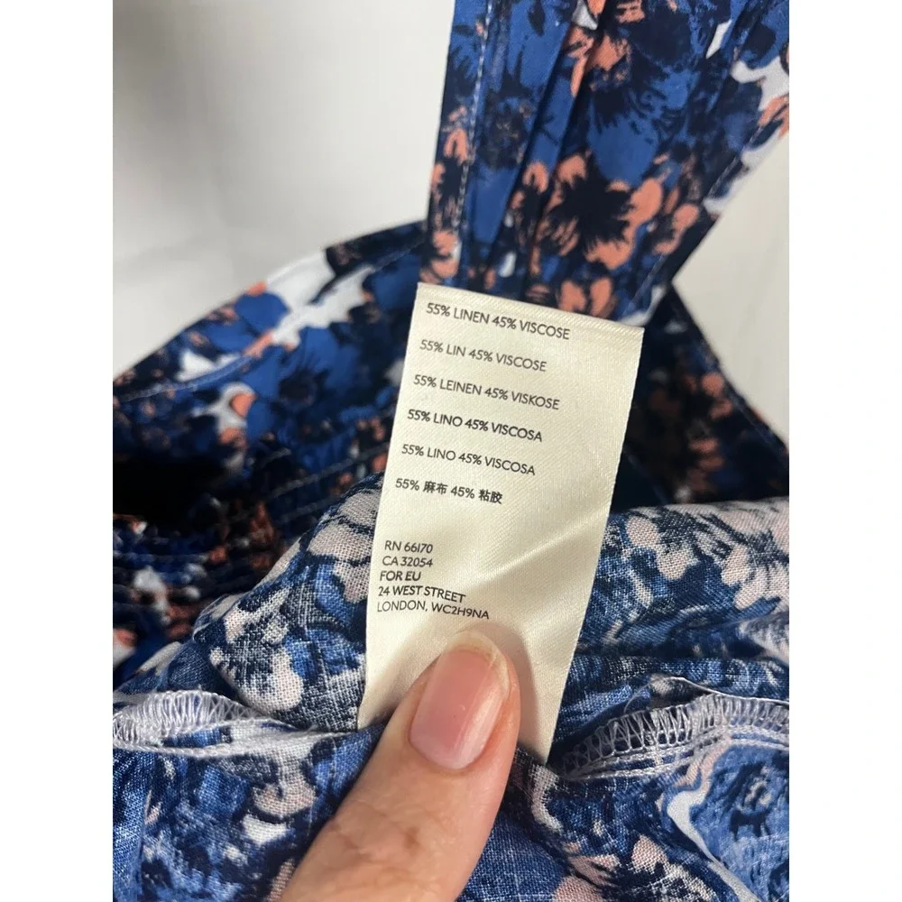 Free People NWT Women's Pattern Play Mini Dress Blue Floral Print Linen Blend- M